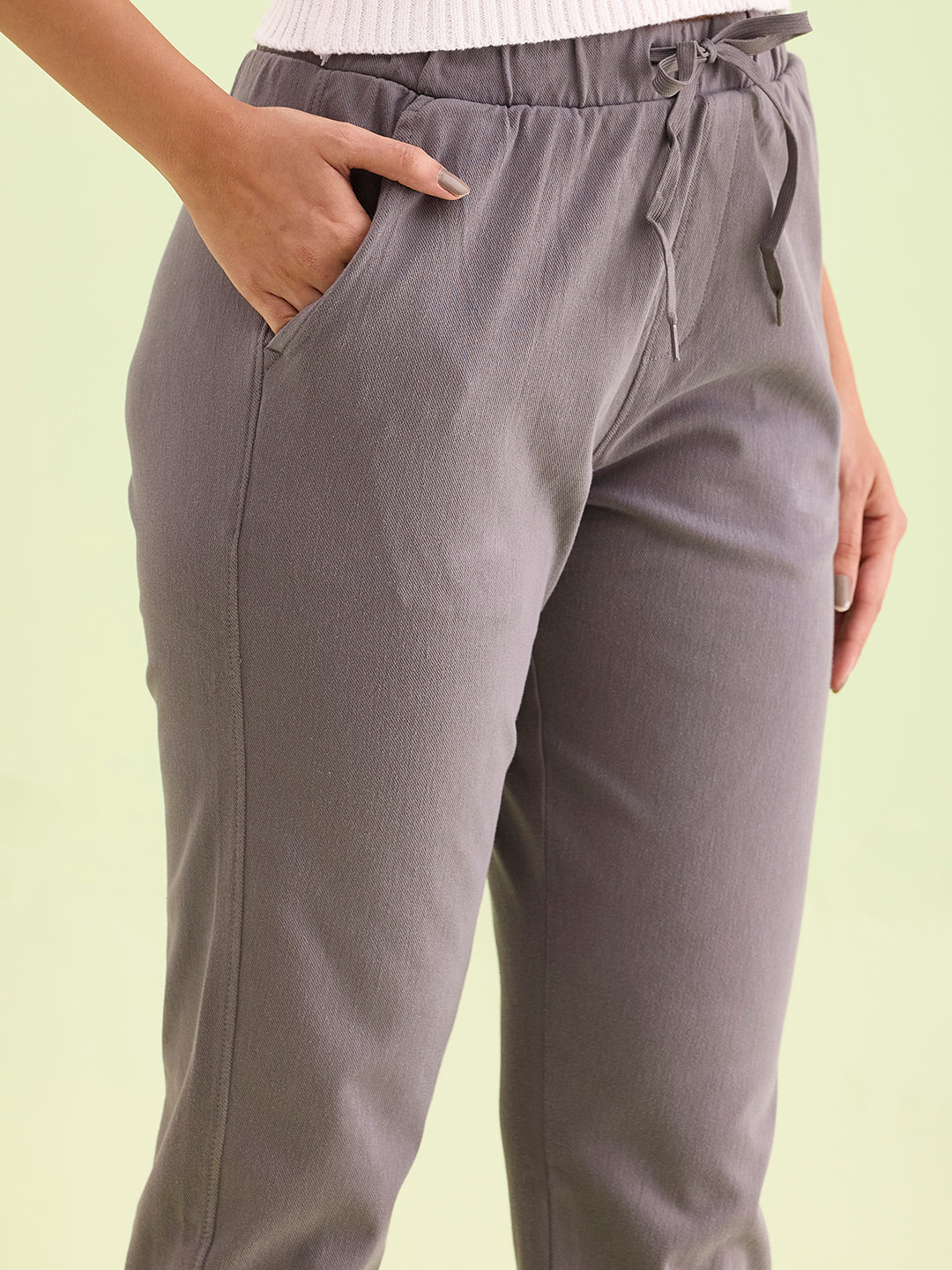 Medium Grey Cotton Poly Stretch Cuffed Joggers