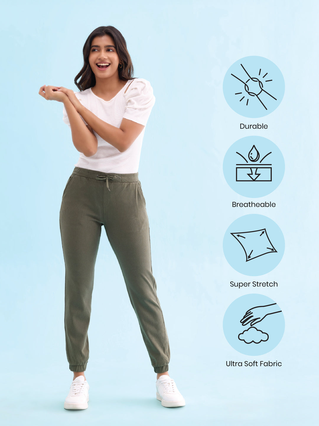 Olive Green Cotton Poly Stretch Cuffed Joggers