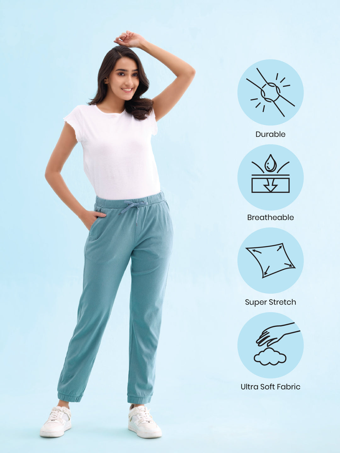 Teal Cotton Poly Stretch Cuffed Joggers