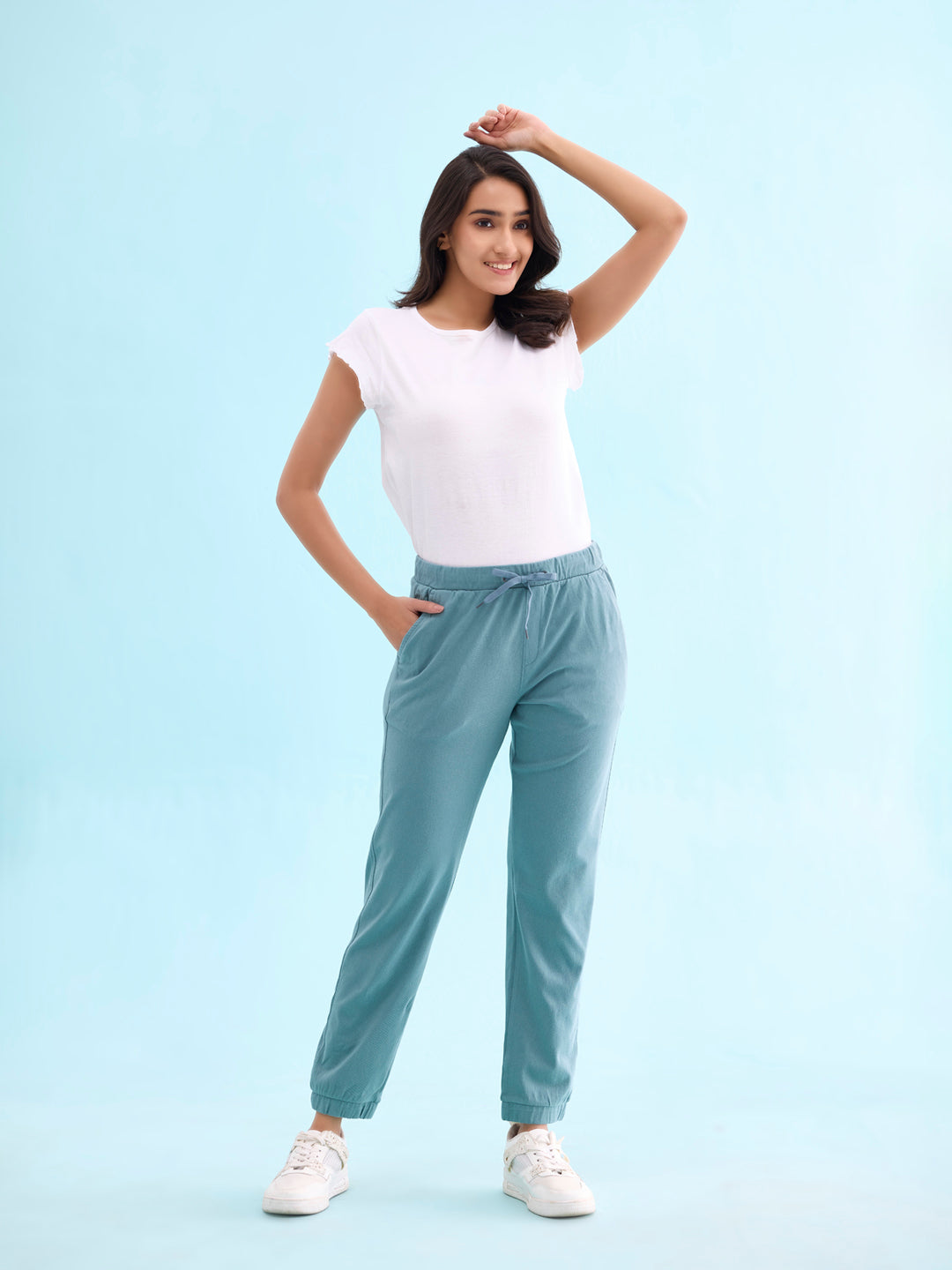 Teal Cotton Poly Stretch Cuffed Joggers