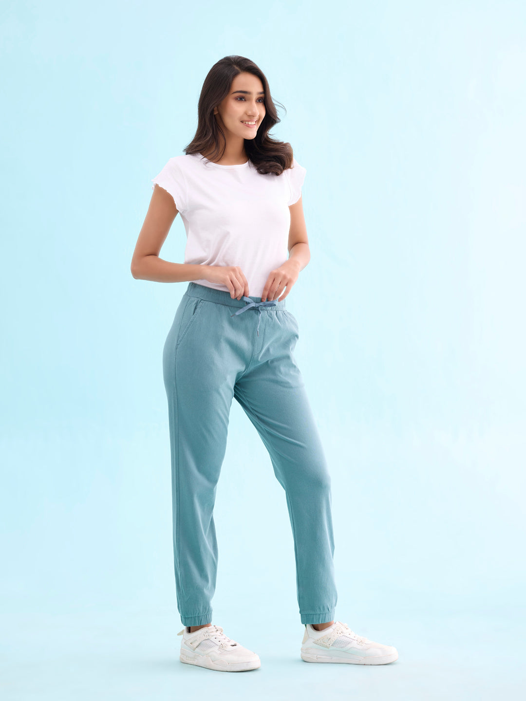 Teal Cotton Poly Stretch Cuffed Joggers