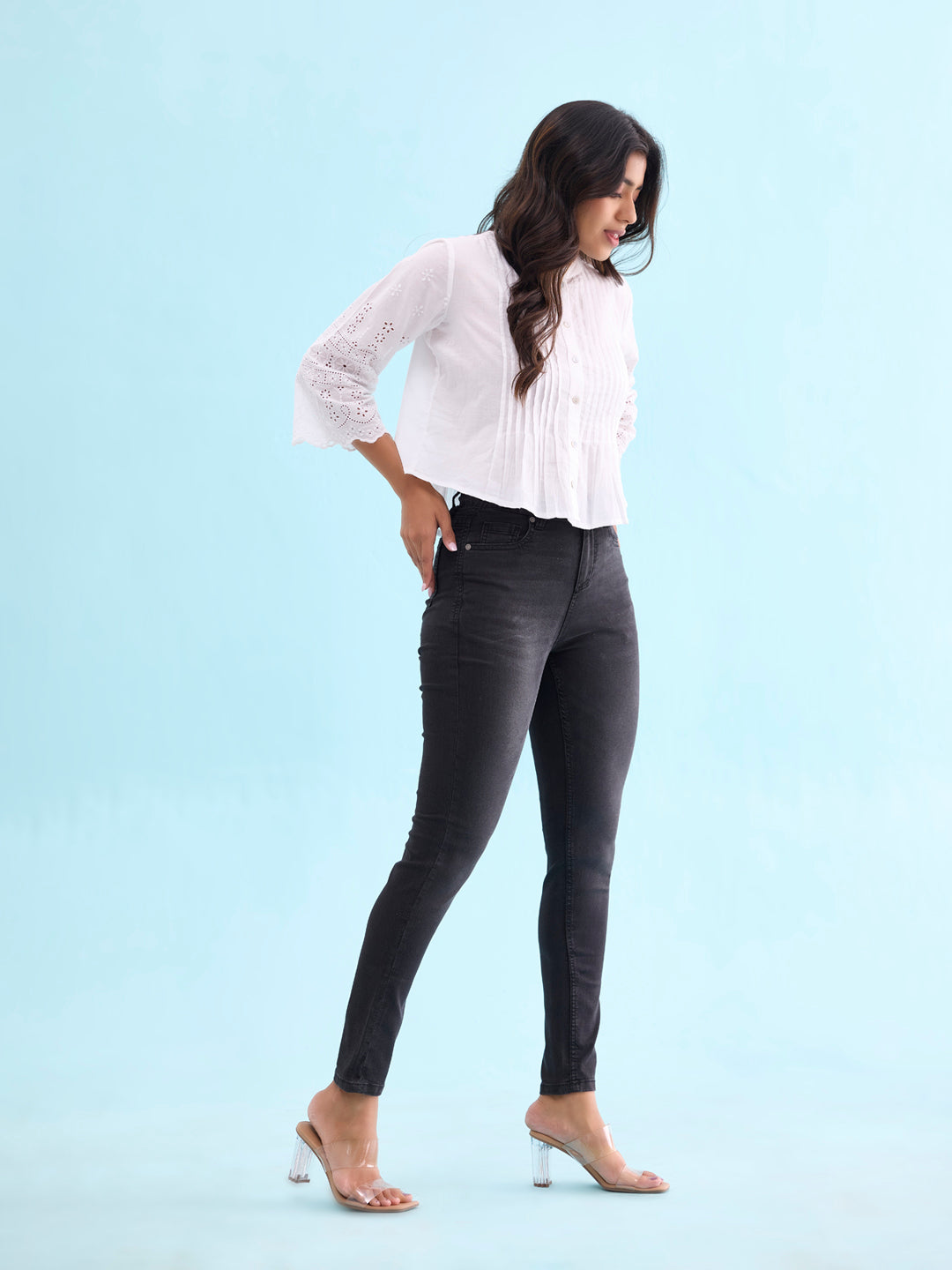 Black Denim Skinny Jeans 28 - Main Image