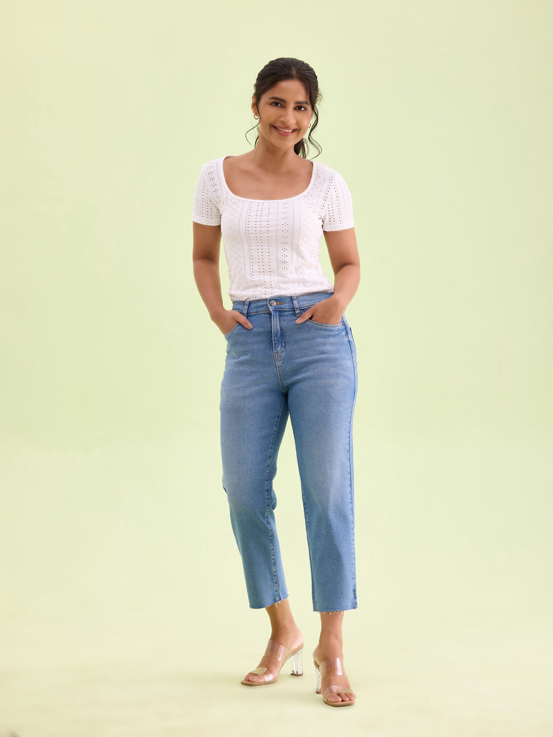 Light Blue Denim Cropped Jeans