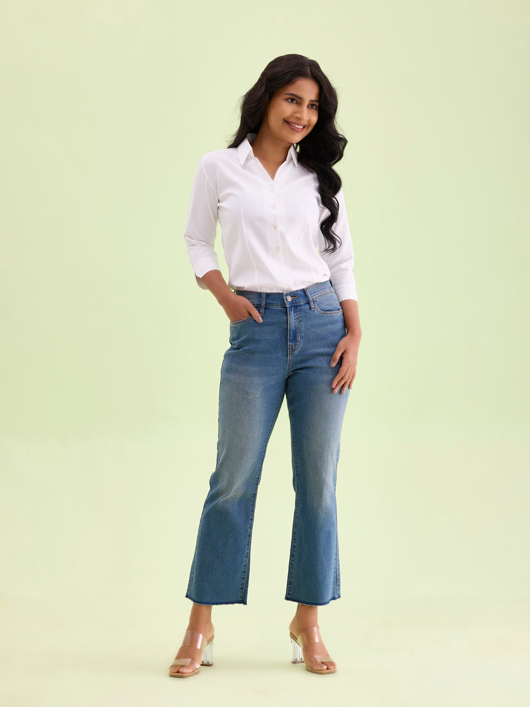 Blue Denim Mini Flare Jeans