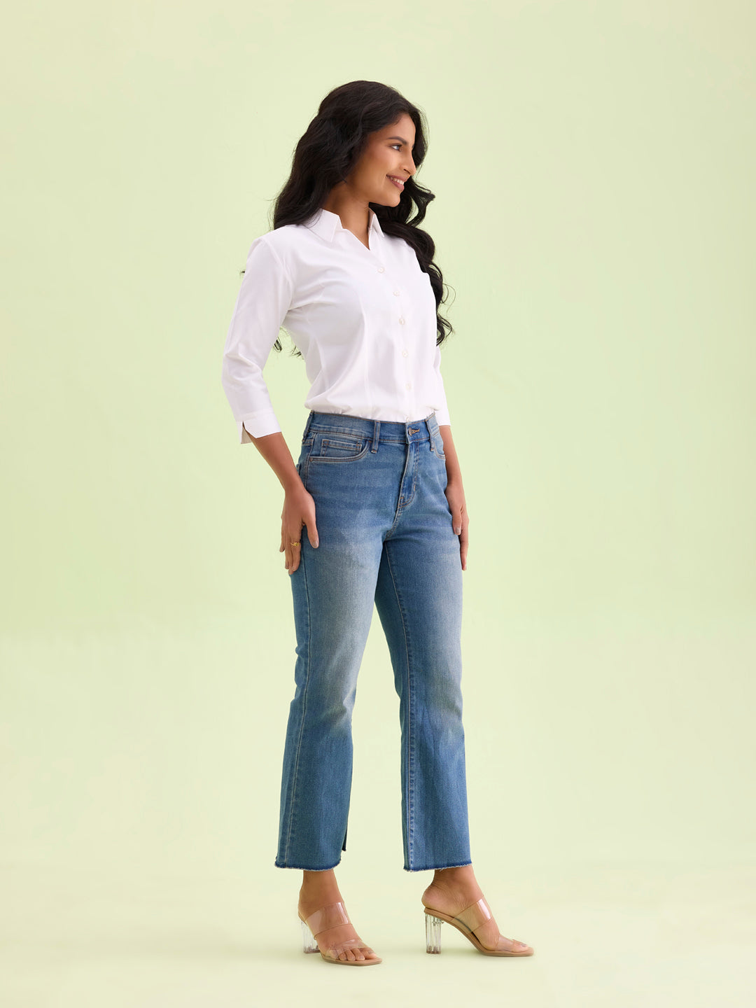 Blue Denim Mini Flare Jeans