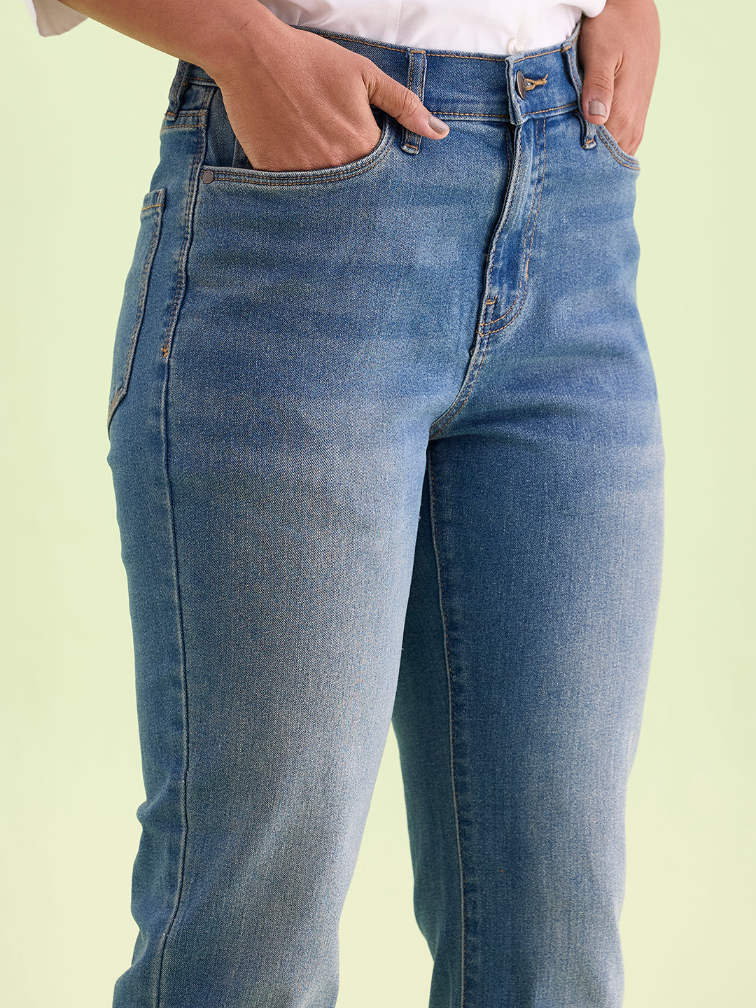 Blue Denim Mini Flare Jeans