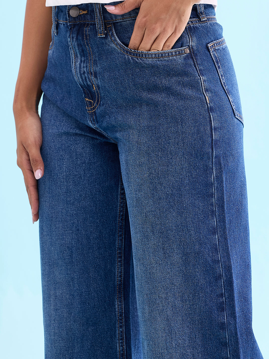 Solid Blue High Rise Wide Jeans Go Colors – Go Colors India