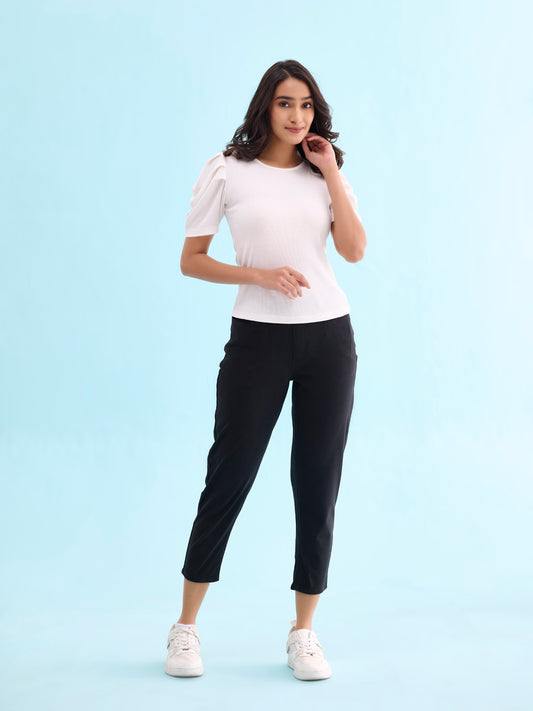 Black Cotton Poly Stretch Cropped Colored Jeggings