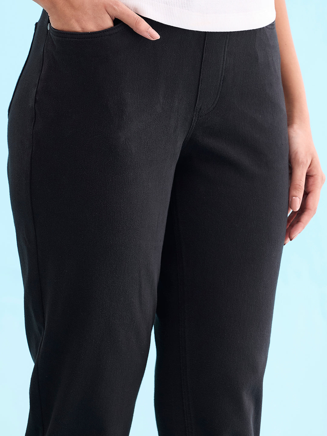 Black Cotton Poly Stretch Cropped Colored Jeggings