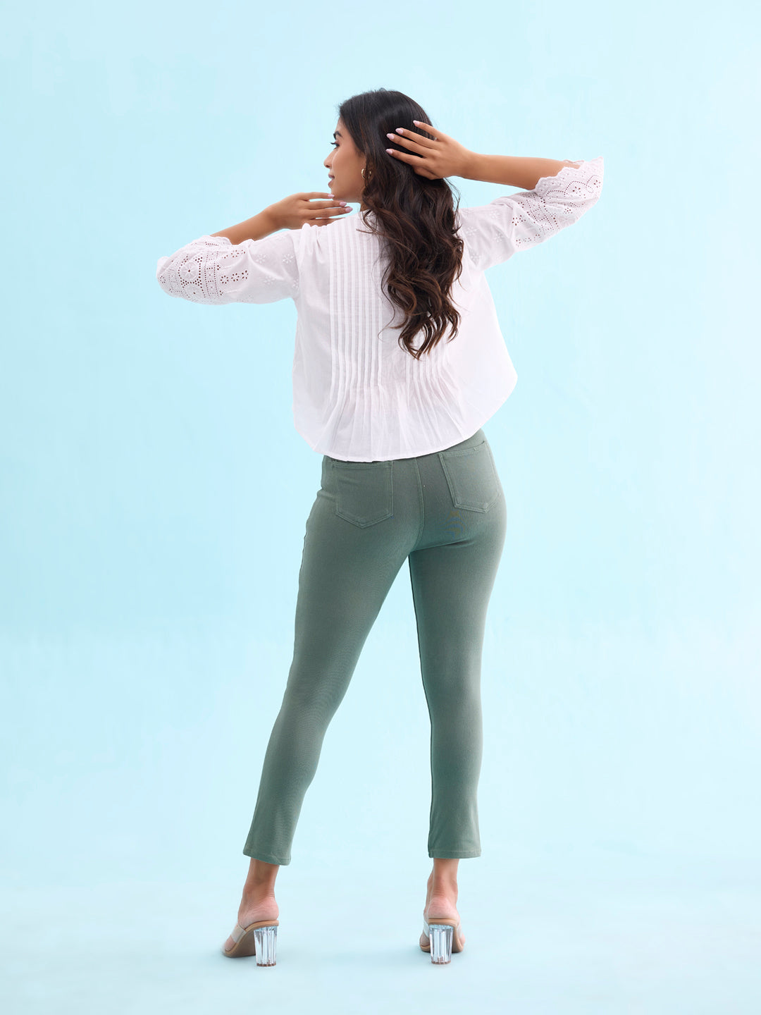 Bottle Green Cotton Poly Stretch Cropped Colored Jeggings