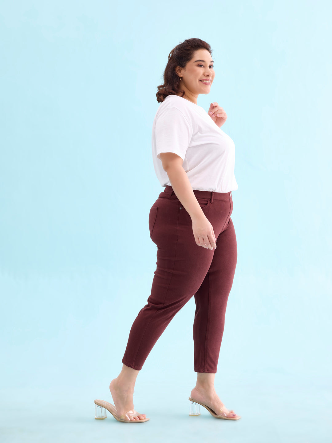 Bright Maroon Cotton Poly Stretch Cropped Colored Jeggings