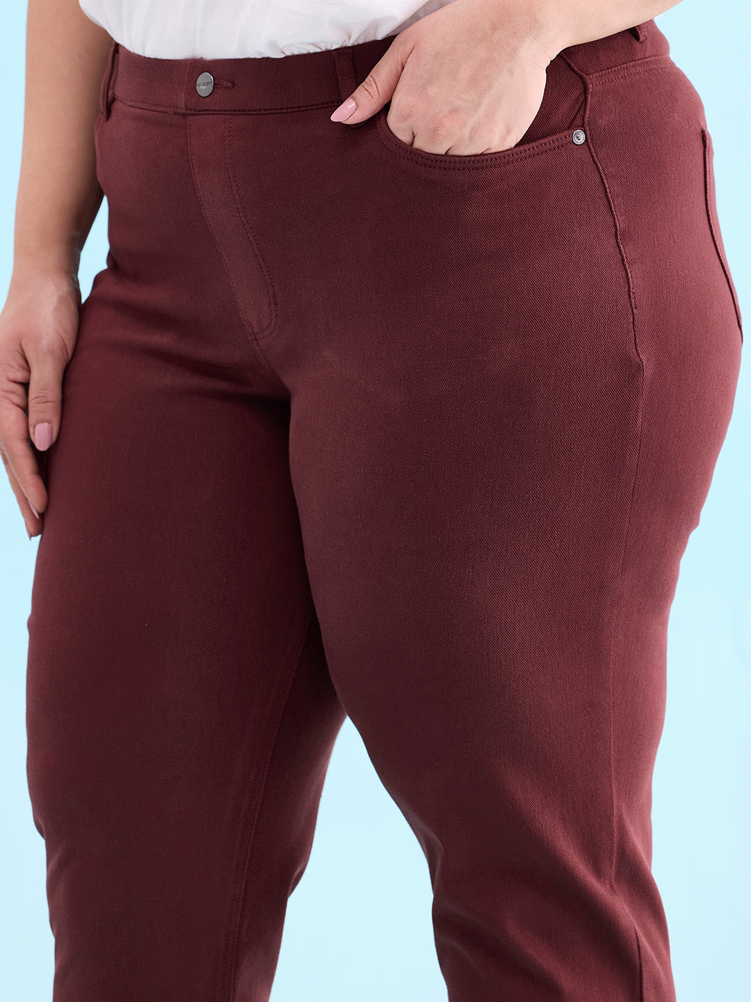 Bright Maroon Cotton Poly Stretch Cropped Colored Jeggings