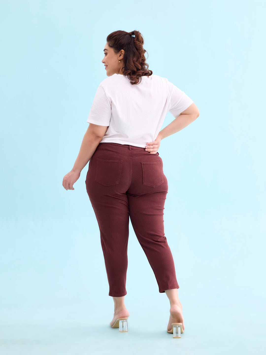 Bright Maroon Cotton Poly Stretch Cropped Colored Jeggings