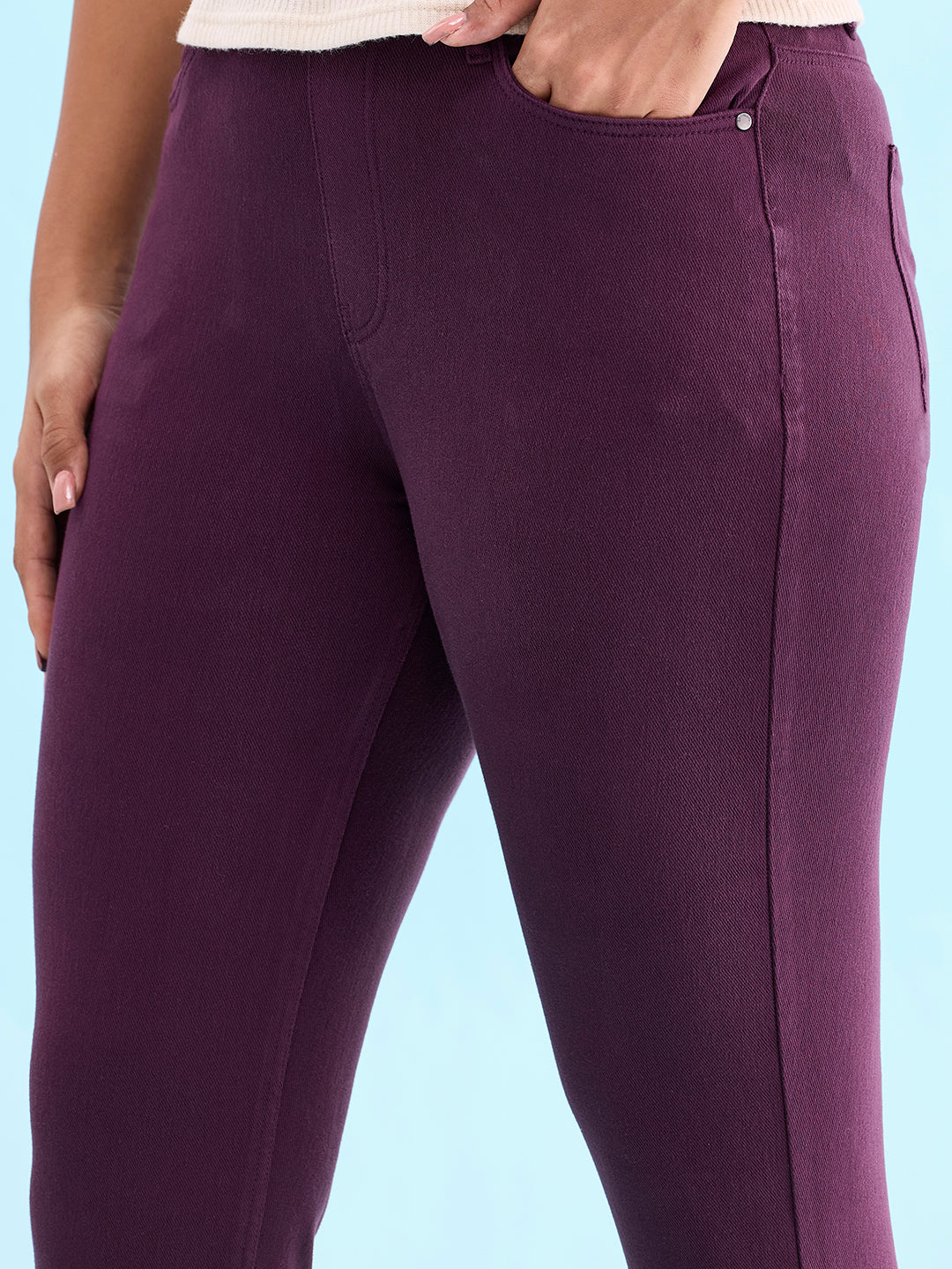 Dark Wine Cotton Poly Stretch Cropped Colored Jeggings