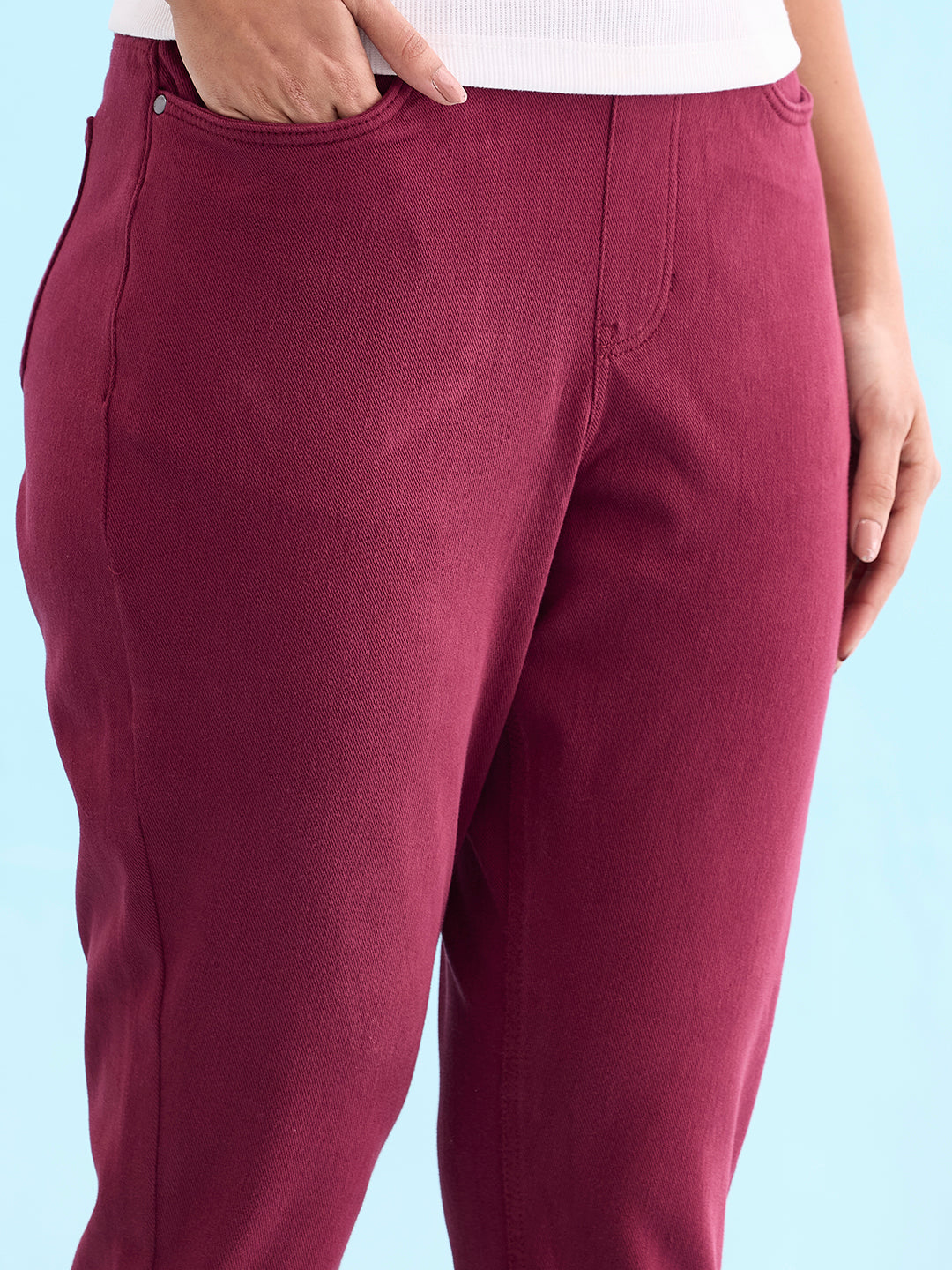 Maroon Cotton Poly Stretch Cropped Colored Jeggings