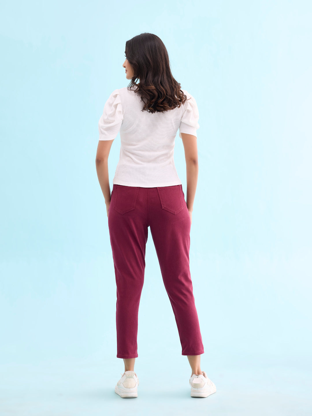 Maroon Cotton Poly Stretch Cropped Colored Jeggings