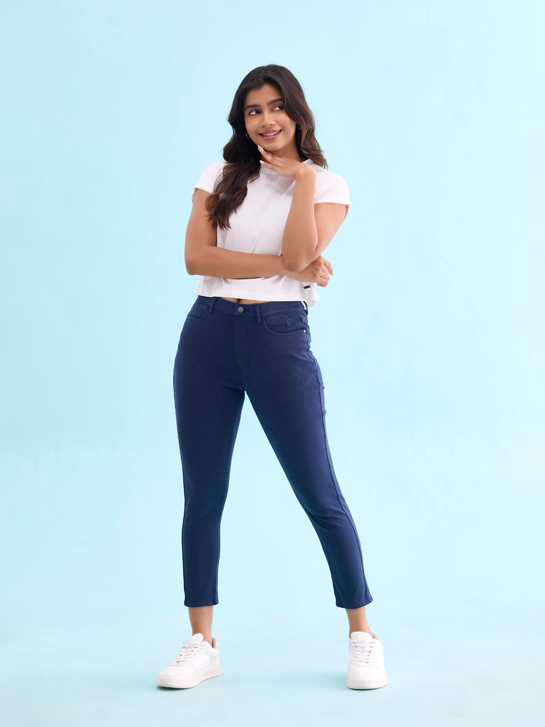 Navy Cotton Poly Stretch Cropped Colored Jeggings