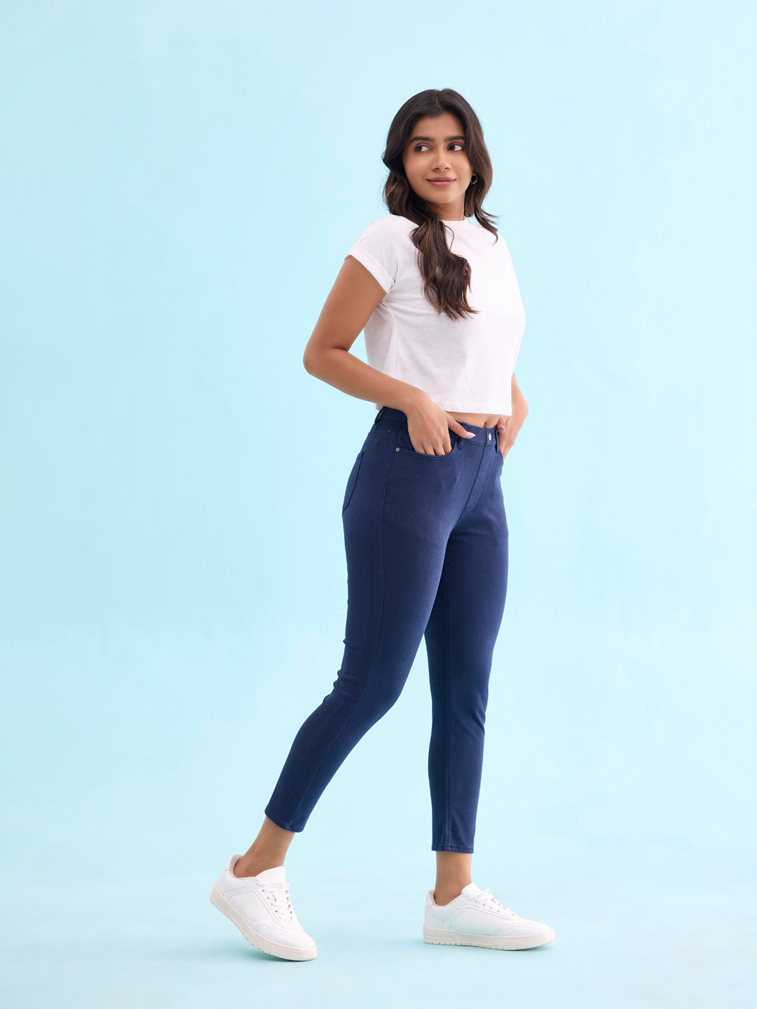 Navy Cotton Poly Stretch Cropped Colored Jeggings