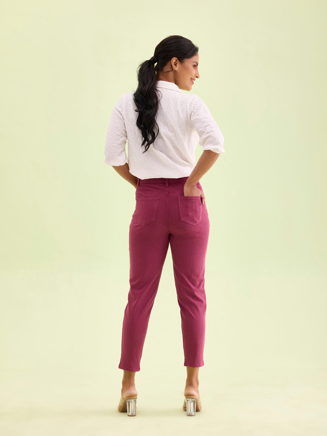 Plum Cotton Poly Stretch Cropped Colored Jeggings