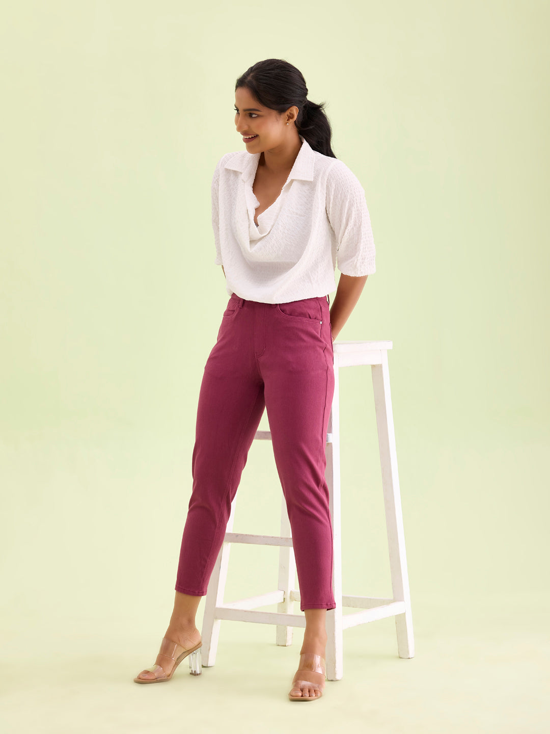 Plum Cotton Poly Stretch Cropped Colored Jeggings