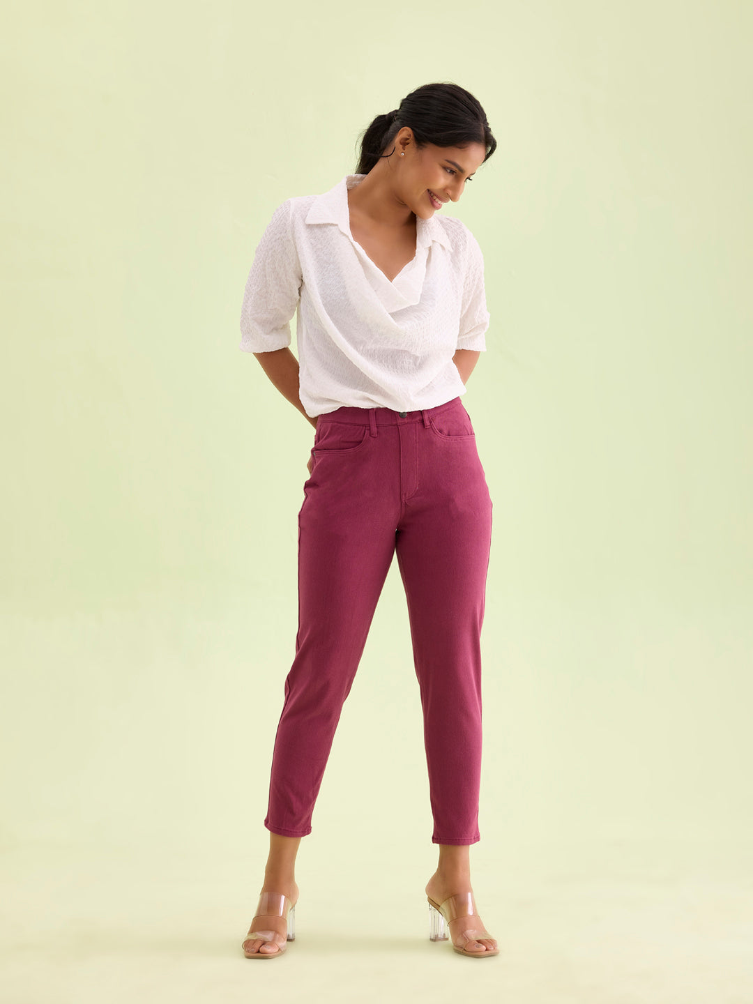 Plum Cotton Poly Stretch Cropped Colored Jeggings