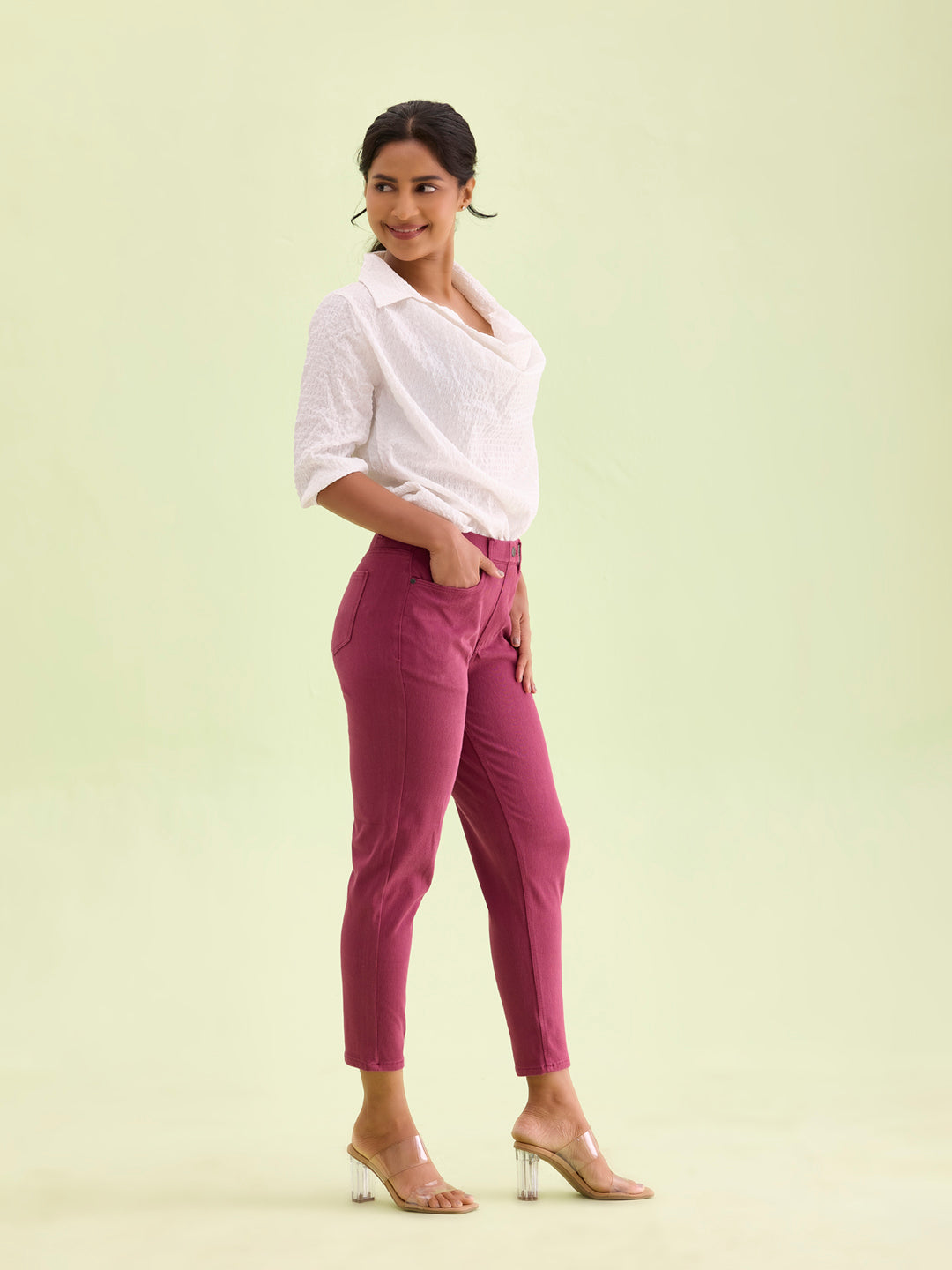 Plum Cotton Poly Stretch Cropped Colored Jeggings