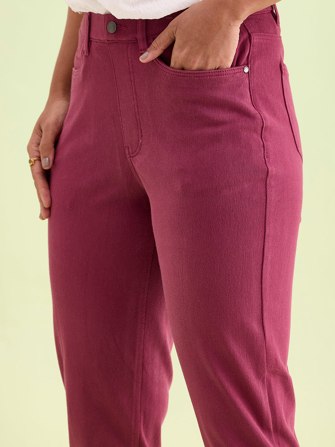 Plum Cotton Poly Stretch Cropped Colored Jeggings