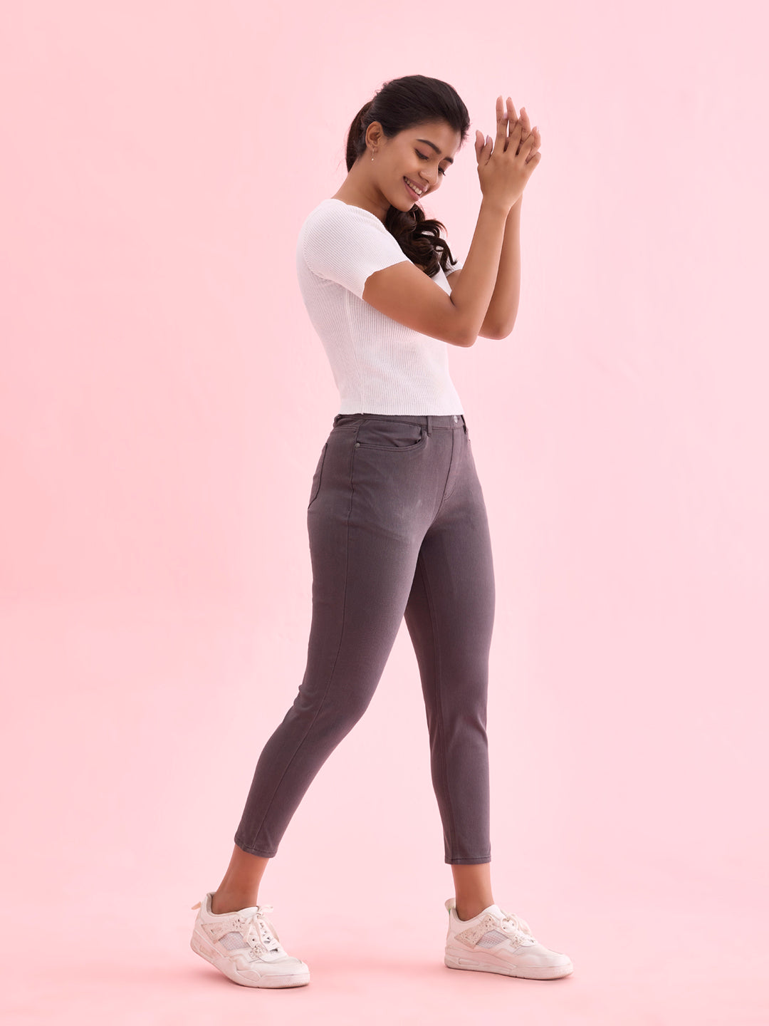 Silver Grey Cotton Poly Stretch Cropped Colored Jeggings S