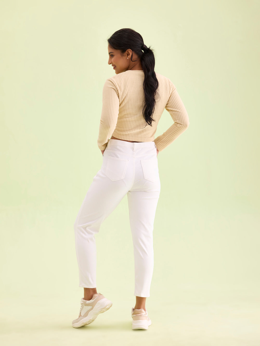 White Cotton Poly Stretch Cropped Colored Jeggings