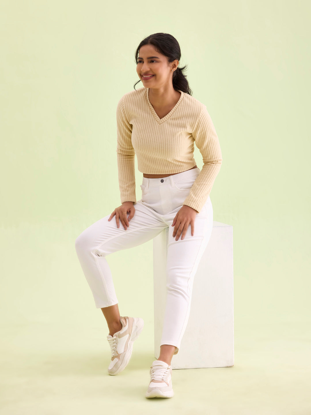 White Cotton Poly Stretch Cropped Colored Jeggings