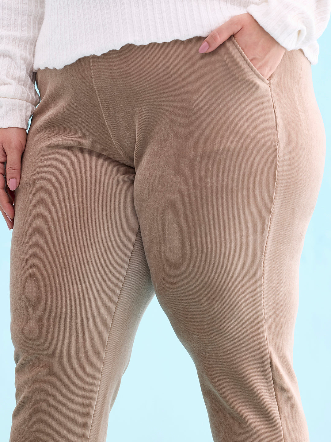 Chocolate Cotton Polyester Corduroy Jeggings