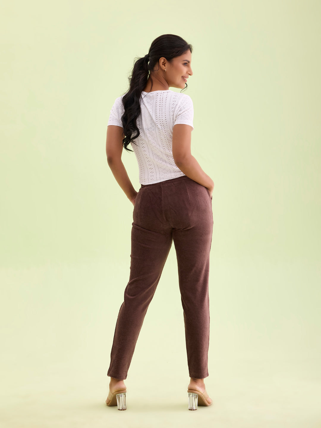 Dark Brown Cotton Polyester Corduroy Jeggings