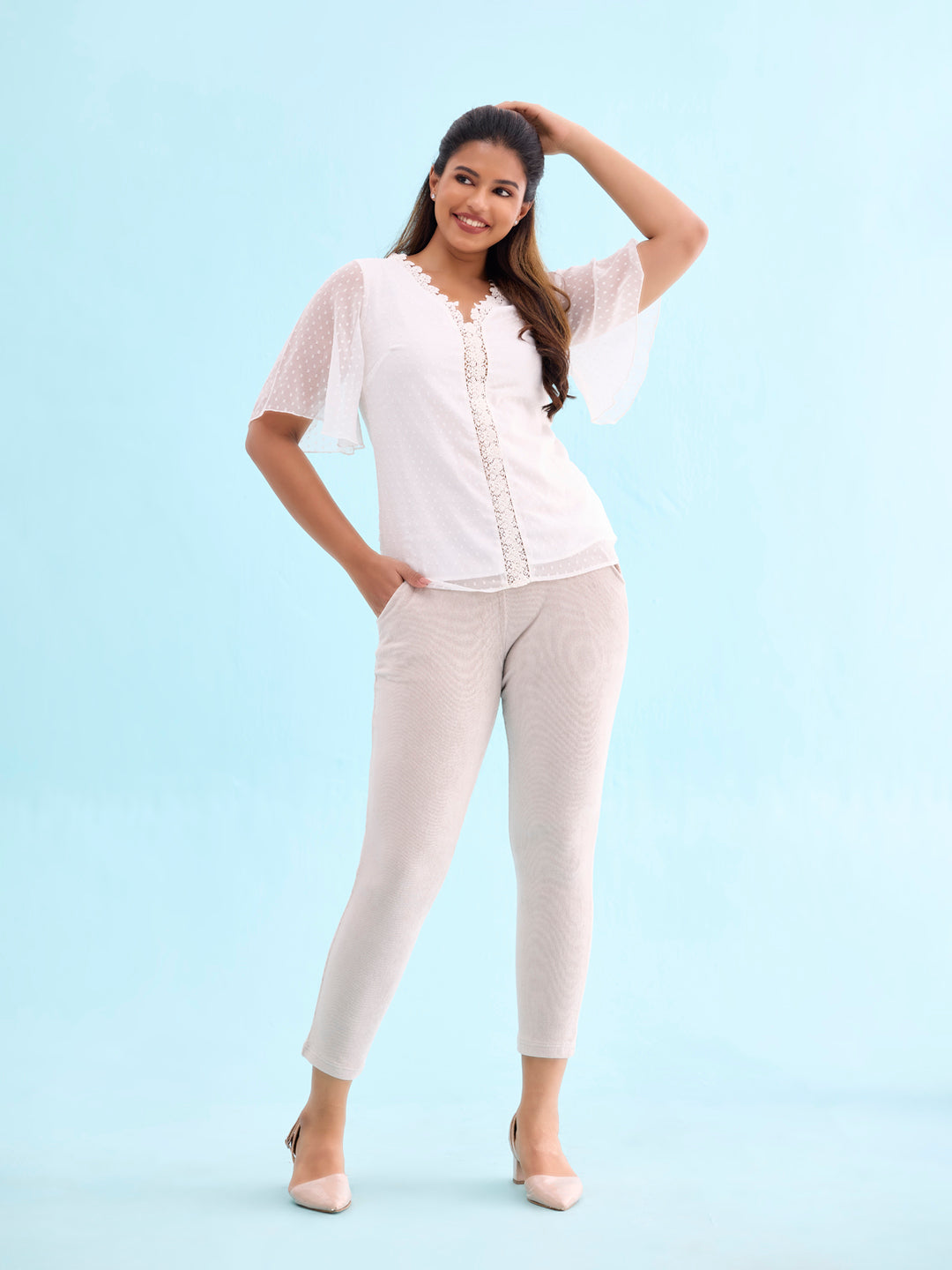 Light Beige Cotton Polyester Corduroy Jeggings