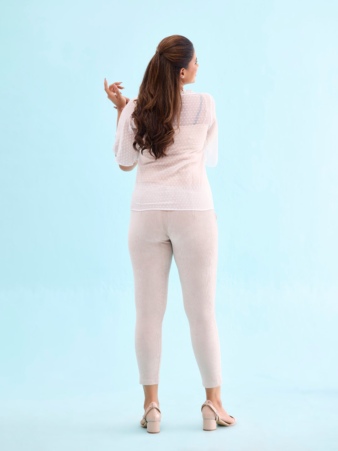 Light Beige Cotton Polyester Corduroy Jeggings