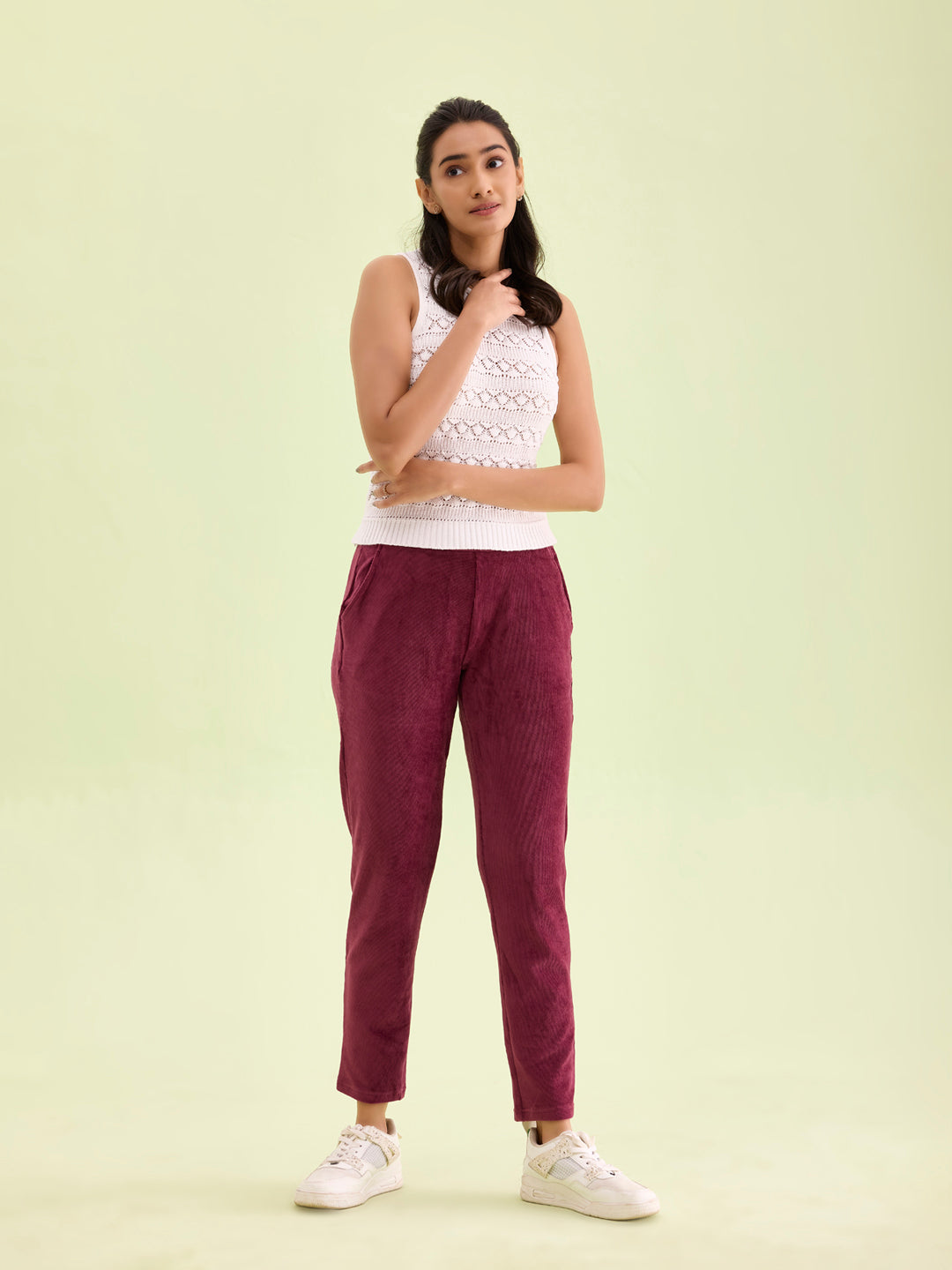 Maroon Cotton Polyester Corduroy Jeggings