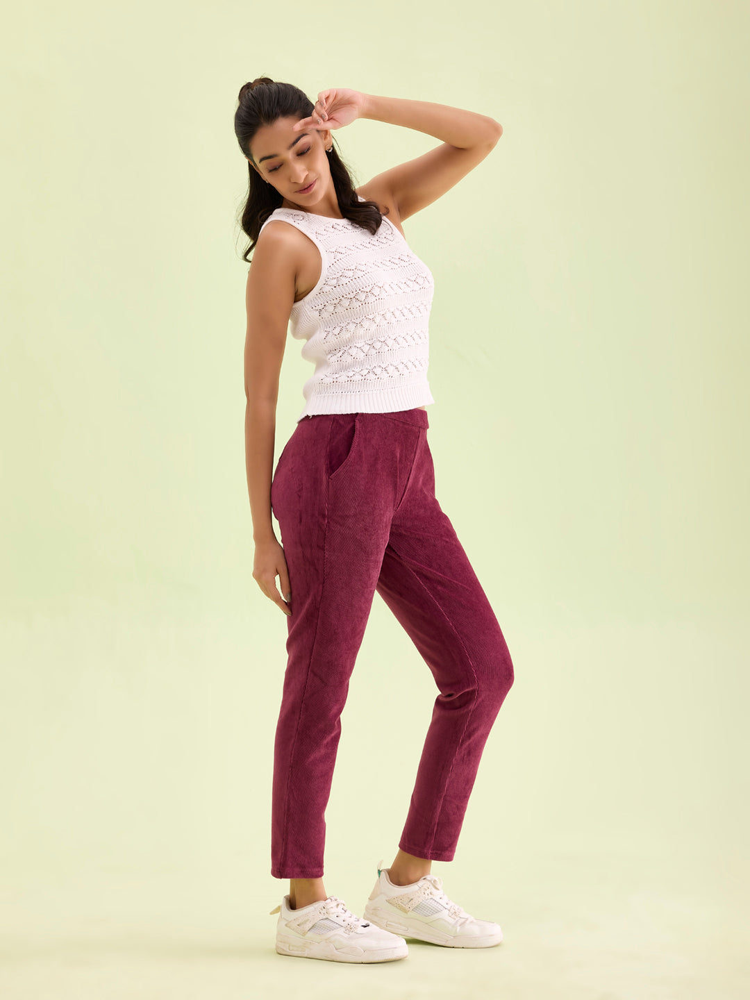 Maroon Cotton Polyester Corduroy Jeggings