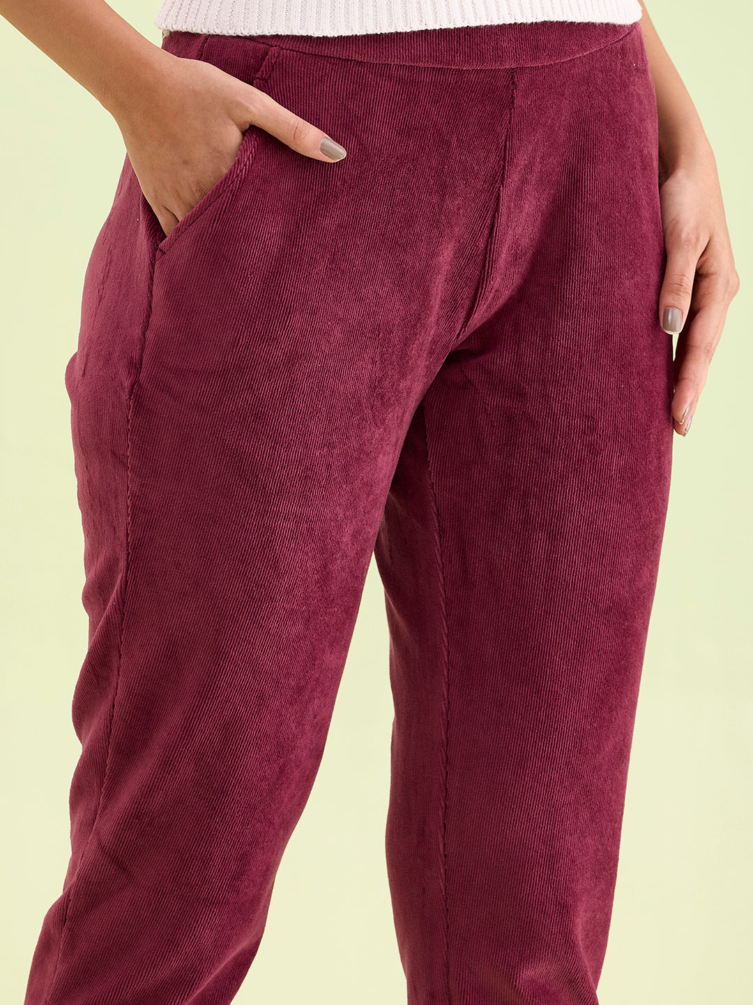 Maroon Cotton Polyester Corduroy Jeggings