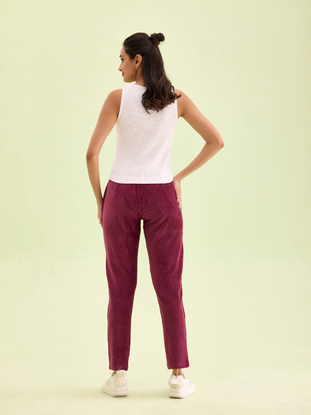 Maroon Cotton Polyester Corduroy Jeggings