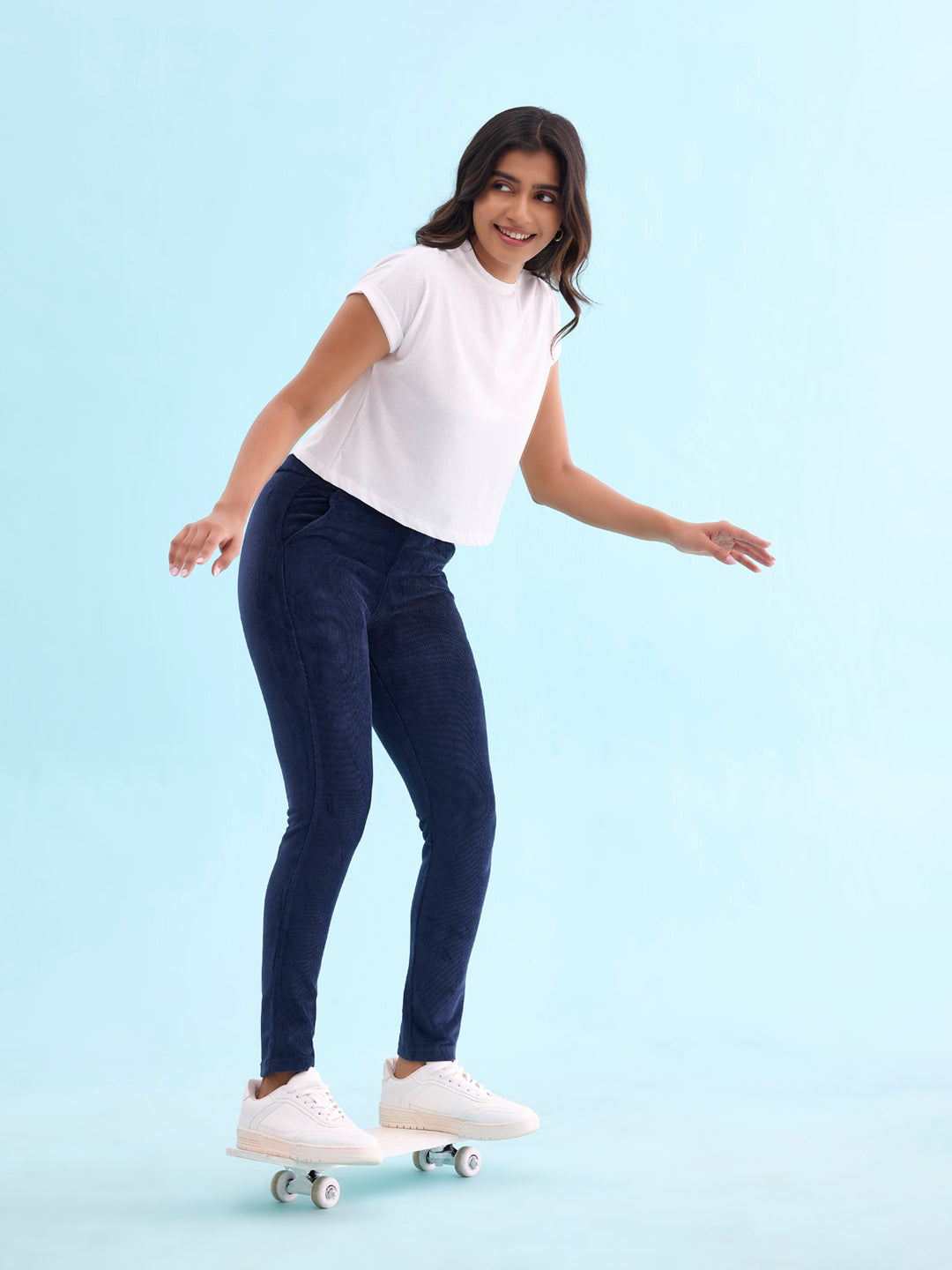 Navy Cotton Polyester Corduroy Jeggings