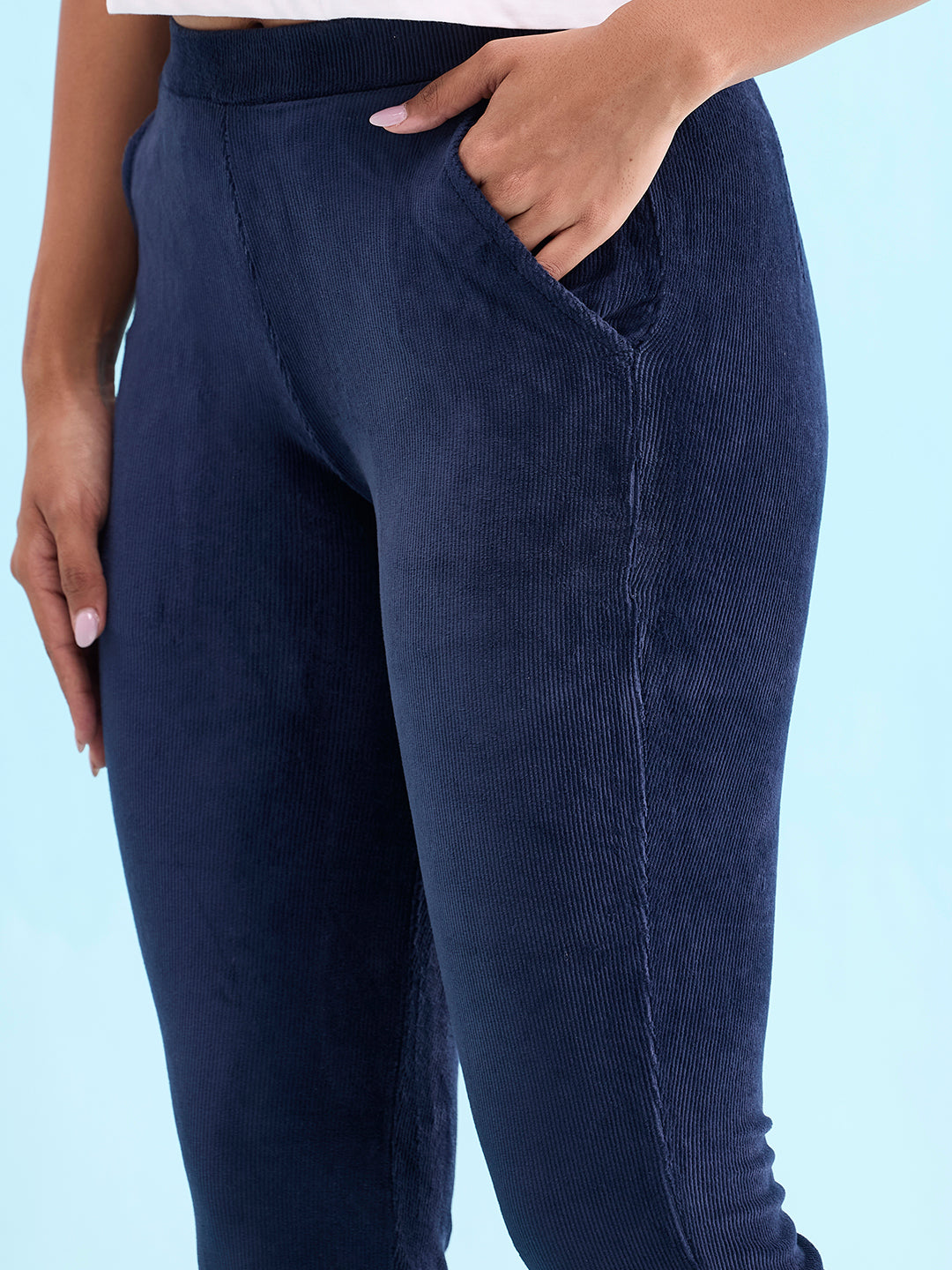 Navy Cotton Polyester Corduroy Jeggings