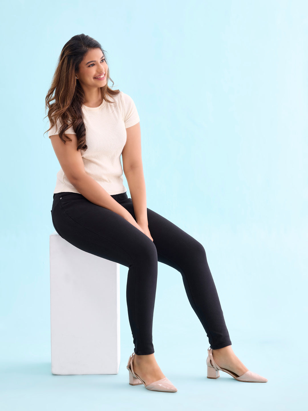 Black Cotton Polyester Warm Super Stretch Jeggings