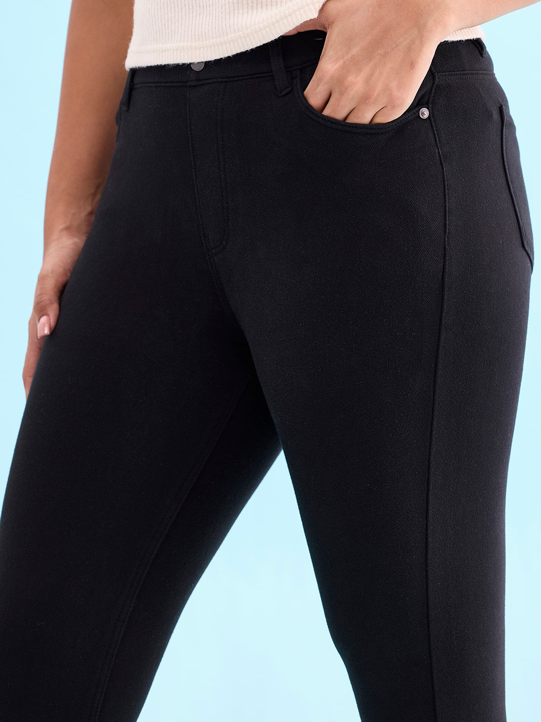 Black Cotton Polyester Warm Super Stretch Jeggings