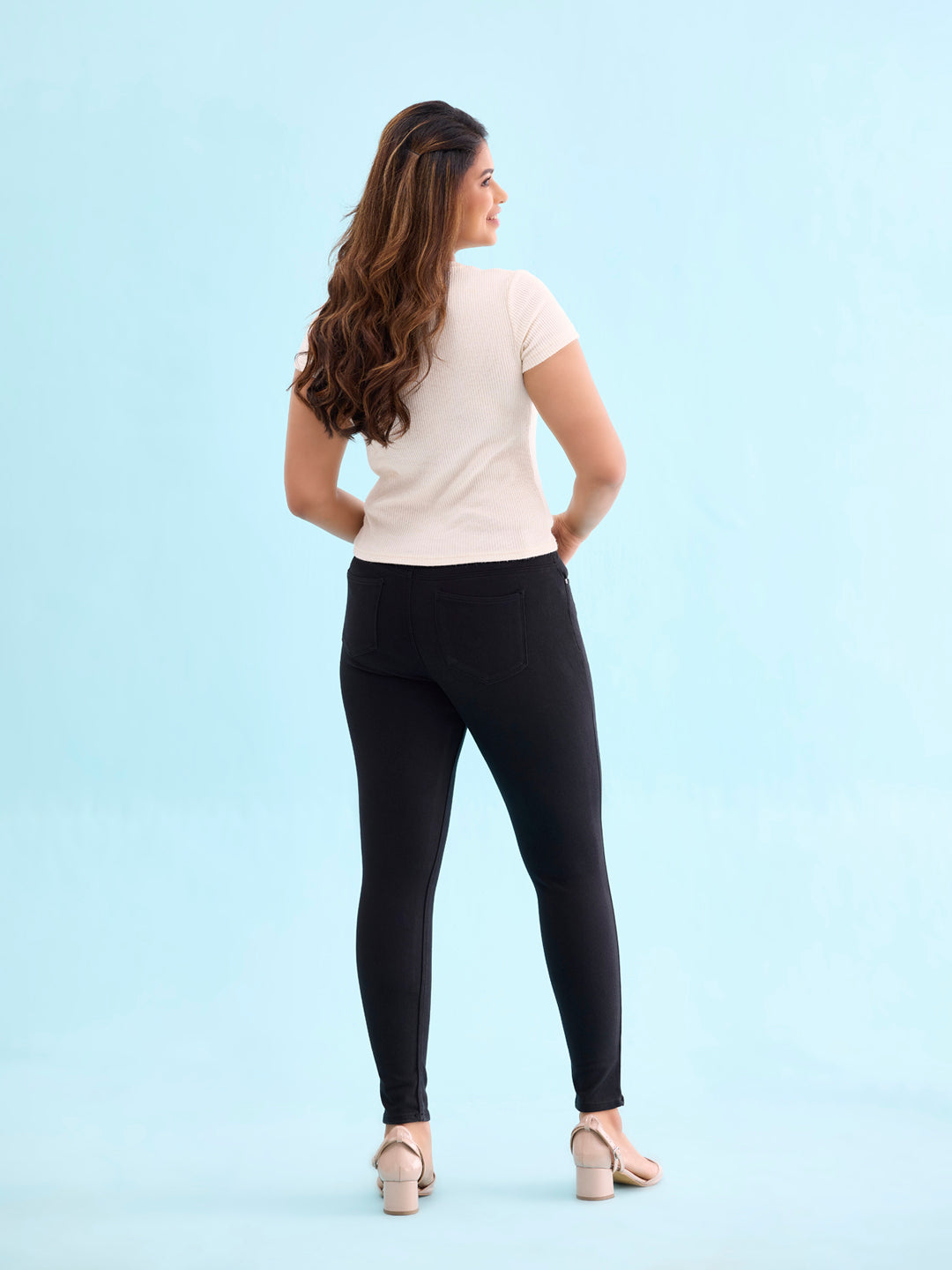 Black Cotton Polyester Warm Super Stretch Jeggings