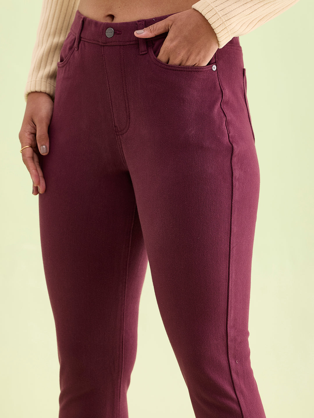 Dark Wine Cotton Polyester Warm Super Stretch Jeggings