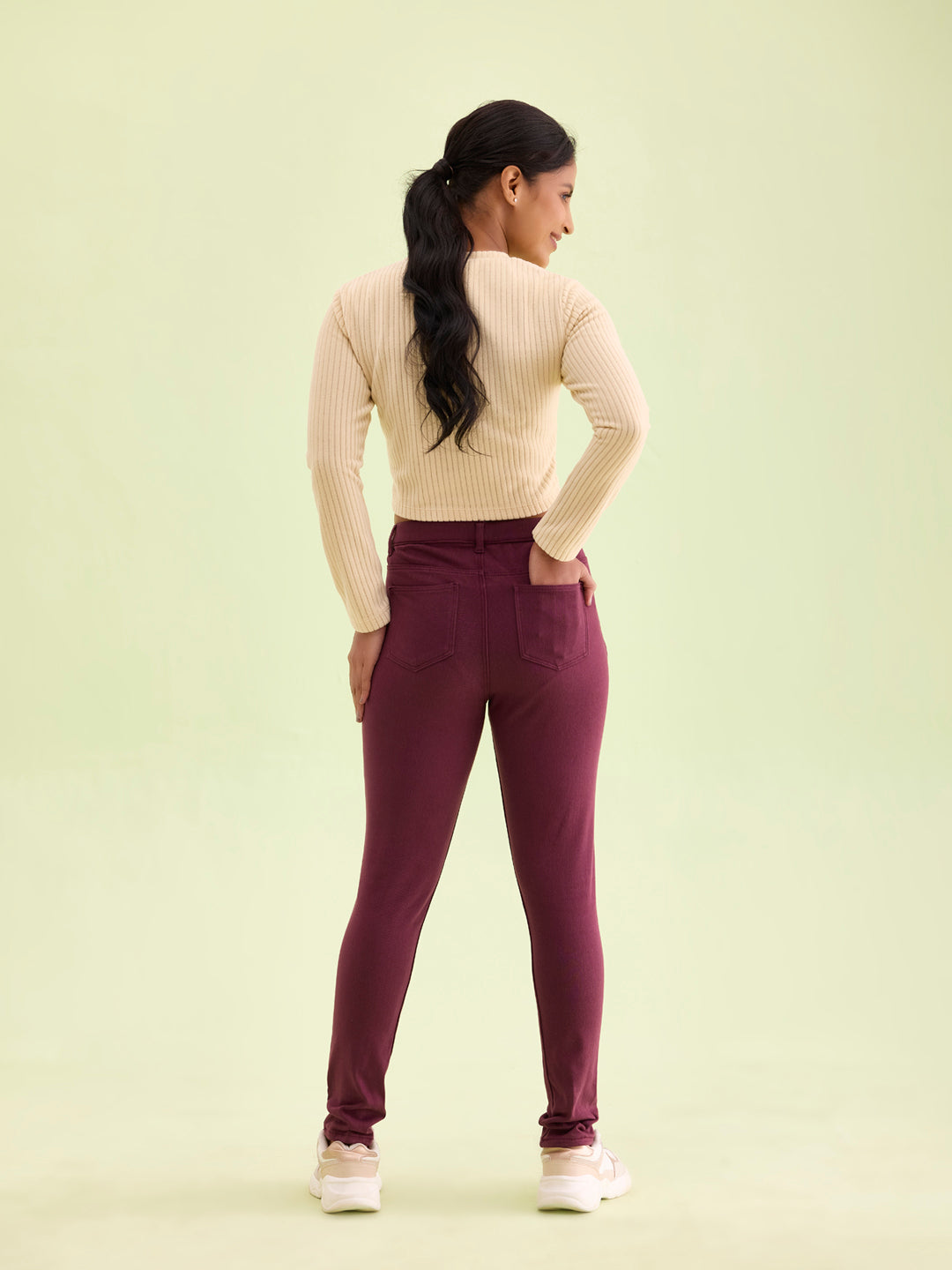 Dark Wine Cotton Polyester Warm Super Stretch Jeggings