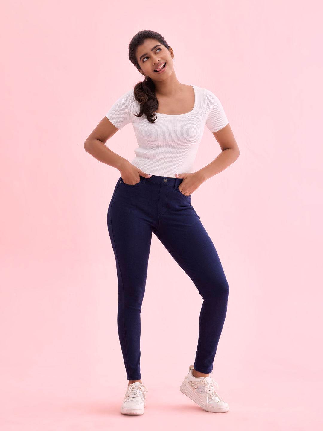 Navy Cotton Polyester Warm Super Stretch Jeggings