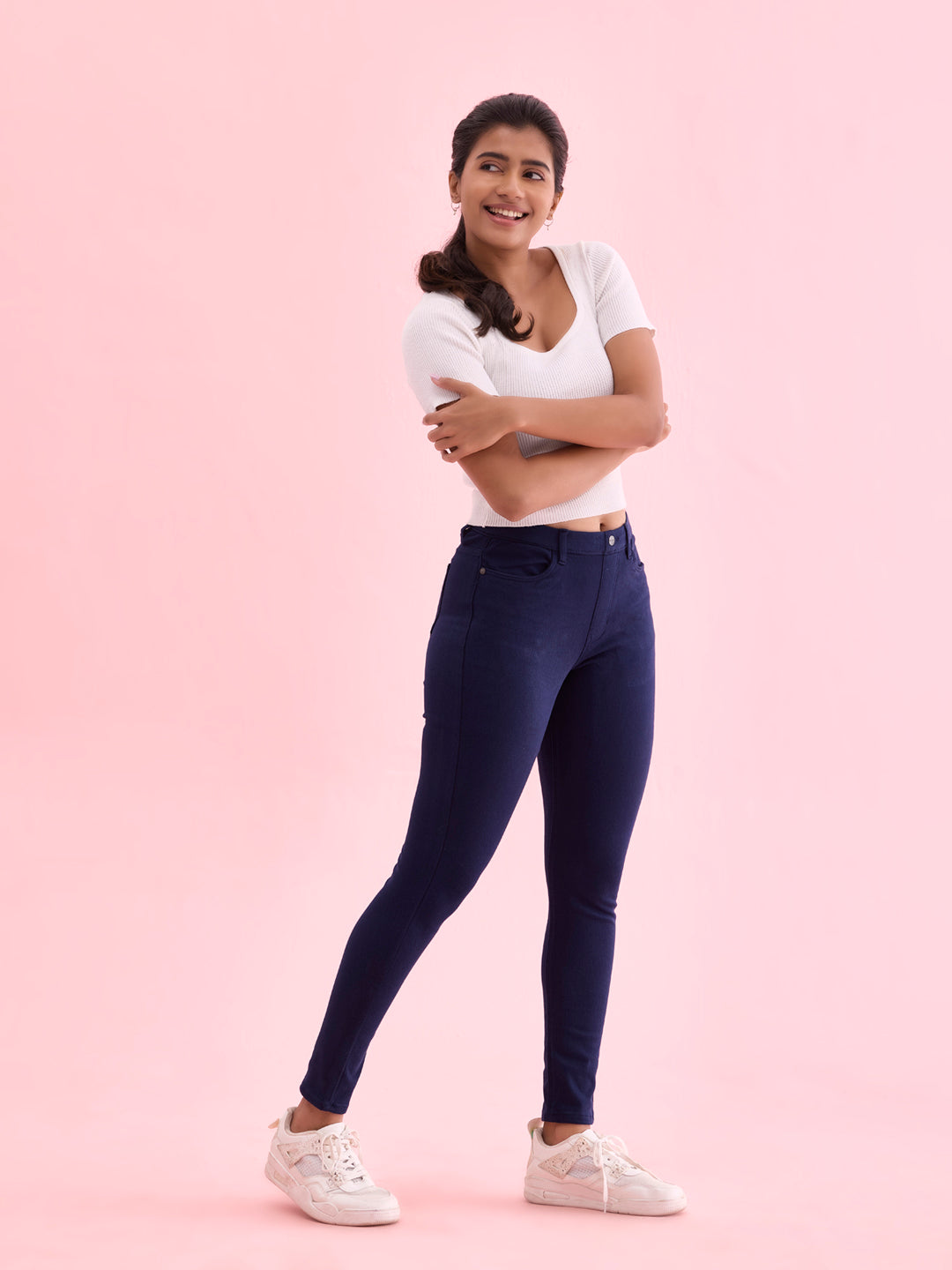 Navy Cotton Polyester Warm Super Stretch Jeggings