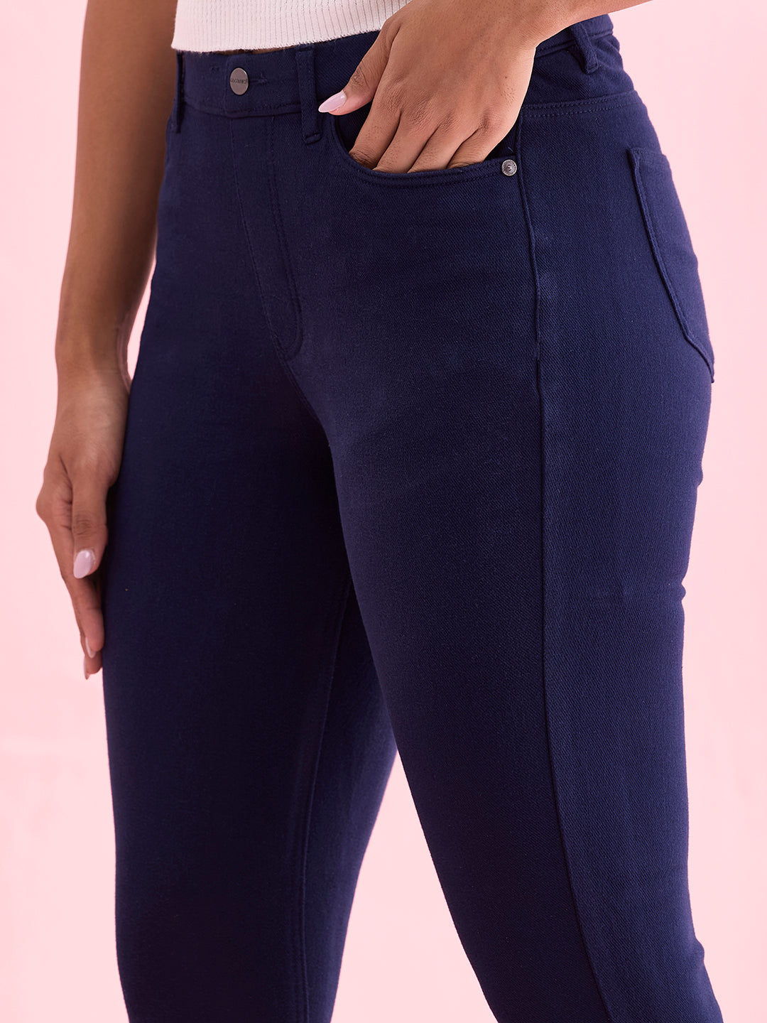 Navy Cotton Polyester Warm Super Stretch Jeggings