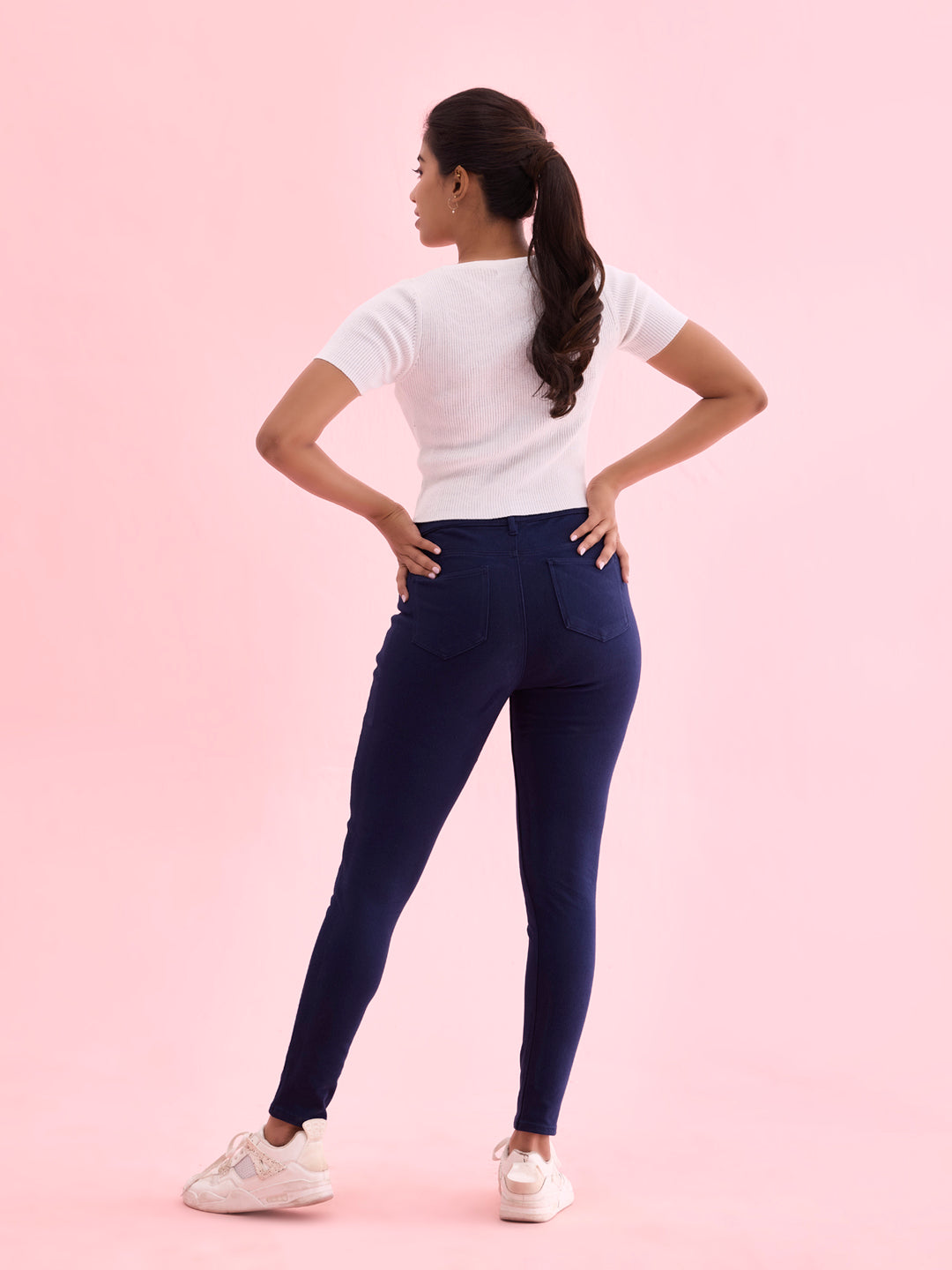 Navy Cotton Polyester Warm Super Stretch Jeggings