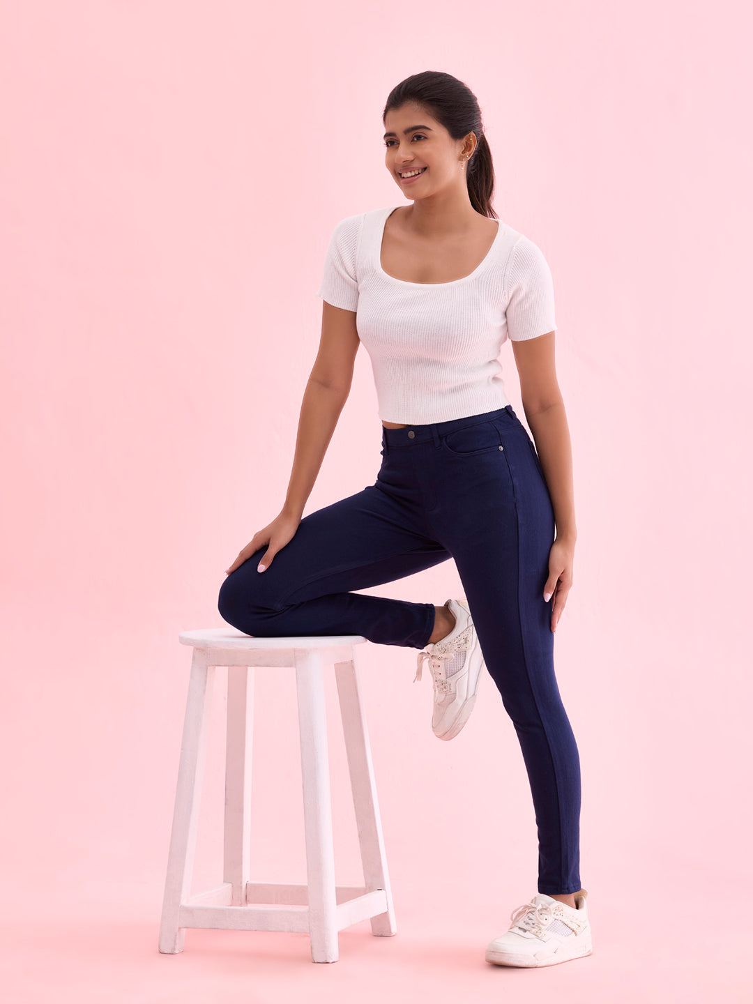 Navy Cotton Polyester Warm Super Stretch Jeggings